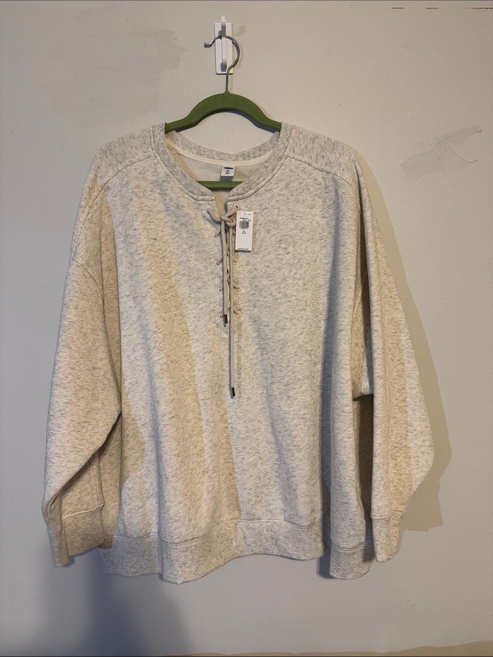 Old Navy Lace-Up Women's Crewneck Sweatshirt - Light Heather Cream